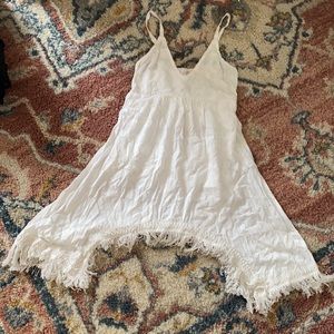 White cotton flowy textured beach dress